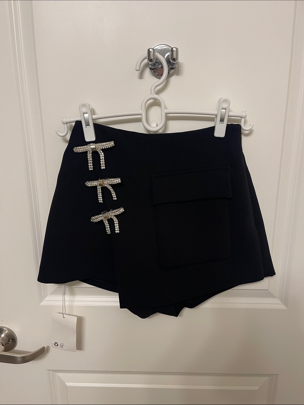 Self-portrait Black Skort with Rhinestone Bow Detail